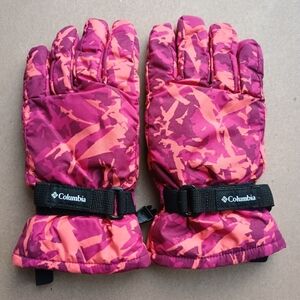 Girls Columbia Winter Snow Gloves Pink Pattern Mittens Ski Sz Large